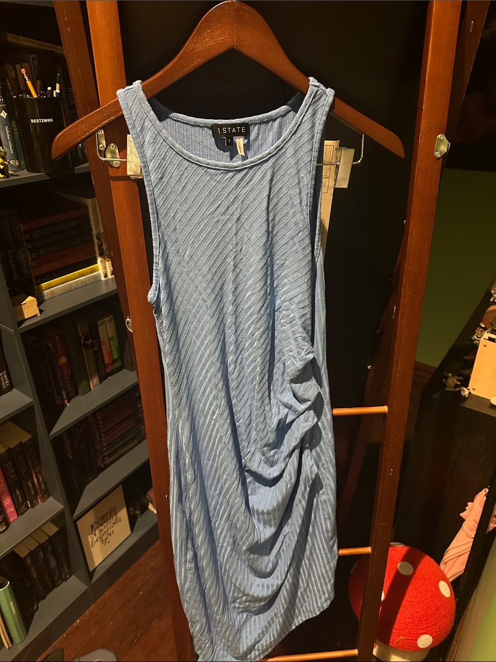 1STATE Light Blue Ribbed Tank Dress with Side Ruching